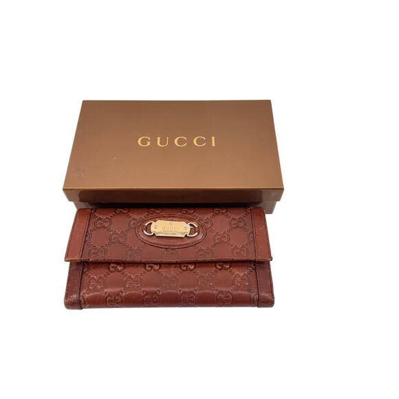Gucci Guccissima Brown Leather Continental Wallet Gold Logo Plate Vintage - Picture 1 of 16